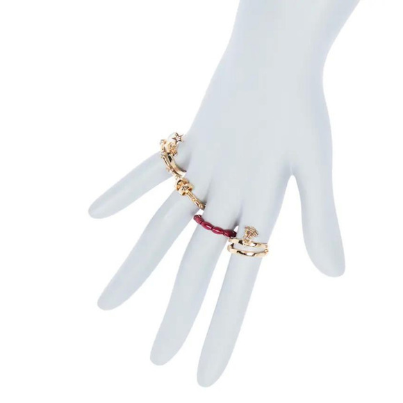 Gold Rings Stacker Rings Crystal Gold Rings 5 Ring Set Red Gold Boho Rings - Picture 6 of 6